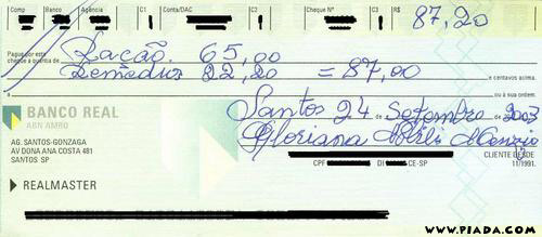 Preenchendo o cheque